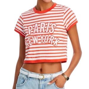 Cinq à Sept Becka Cropped Slim Fit Striped Paris New York Tee